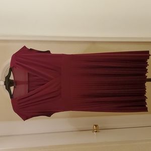 Saprano 2X, V-neck, pleated, dark fushia, knee length dress